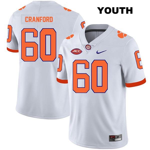 Youth Clemson Tigers #60 Mac Cranford Stitched White Legend Authentic Nike NCAA College Football Jersey OCC6346MO